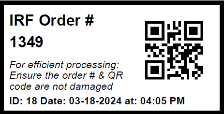 IRF order number QR code